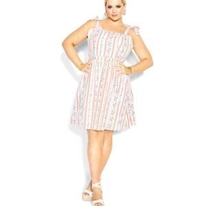 City Chic Violet Dress Women's 16 Red White Floral Linen Blend Sundress Pockets